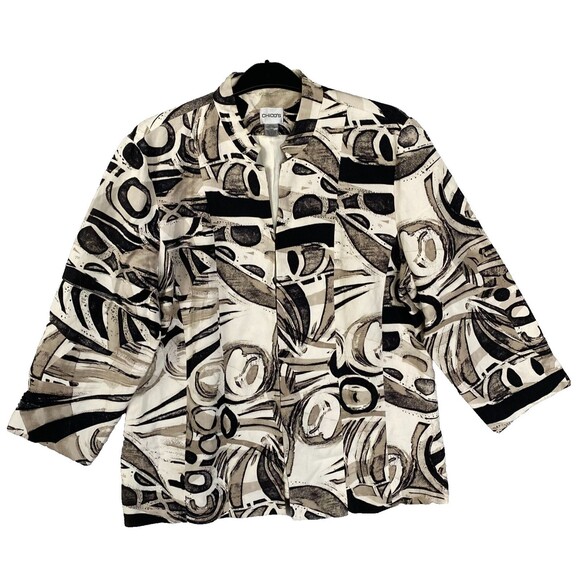 Chico's Women's Blazer Silk Linen Size‎ 3 Geometric Muticolor - Picture 1 of 15